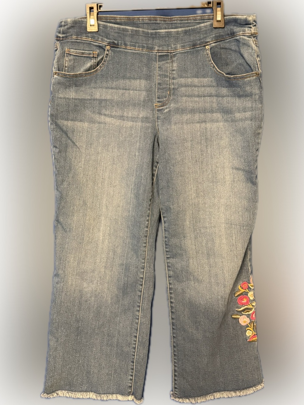 The Pioneer Woman Light Blue Embroidered Crop Straight Jeans